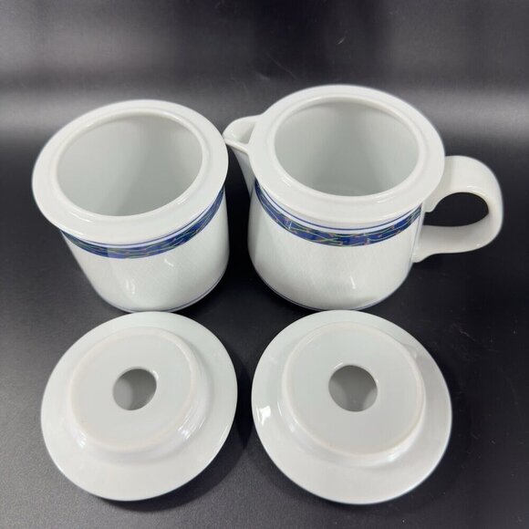 Dansk New Scandia Porcelain Trellis Floral Sugar And Creamer Blue White Set 2 - Picture 9 of 14
